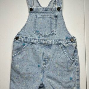 Zara 2-3T Light Blue Kids Overalls with Colorful Patterns